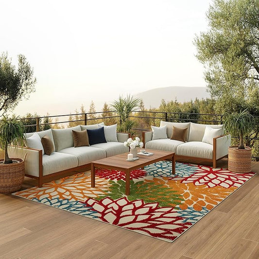 Nourison Aloha 7' x 10' Fabric Indoor/Outdoor Rug in Green/Multi-Color