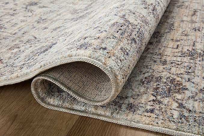 Loloi Sorrento Collection 7'-10" x 7'-10" Round Accent Rug in Mist/Charcoal - Vintage Inspired Patterned Area Rug, Unique Area Rug for Living Room, Bedroom, Dining Area