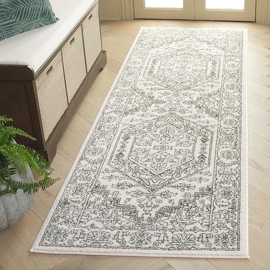 SAFAVIEH Adirondack Collection Runner Rug - 2'6" x 8', Ivory & Green, Geometric Design, Ideal for High Traffic Areas in Entryway, Kitchen & Bathroom (ADR108X-28)