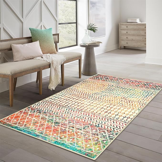 4x6 Rug for Living Room, Soft Non Slip Indoor Front Door Mat, Low-Pile Machine Washable Area Rug Floor Carpet for Bedroom Classroom Office Dining Room