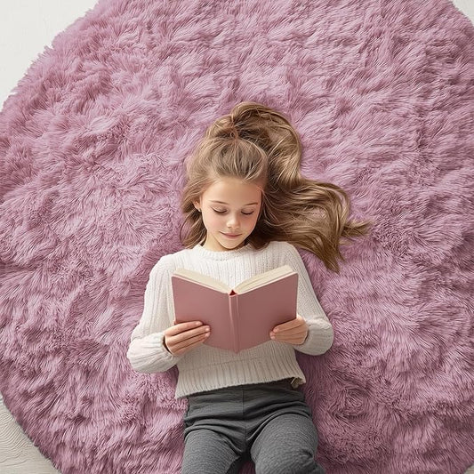 OLANLY Blush Round Rugs for Bedroom - Machine Washable, 5x5 Feet Circle Area Rugs for Living Room, Soft and Fluffy Shaggy Carpet for Teen Girls and Boys, Dorms, Nursery Rooms, Home Decor Aesthetic
