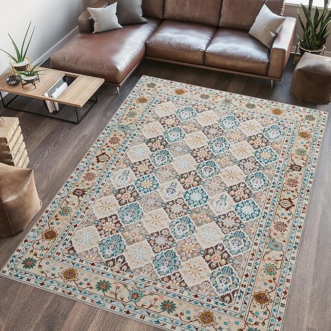 3x5 Area Rug, Washable Rugs for Living Room Bedroom Entryway Indoor Carpet, Vintage Boho Rugs Low-Pile Floor Carpet (Multi-Colored)