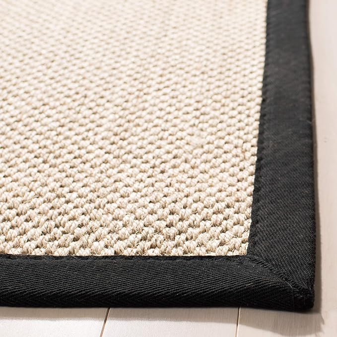 SAFAVIEH Natural Fiber Collection Runner Rug - 2'6" x 12', Marble & Black, Border Sisal Design, Easy Care, Ideal for High Traffic Areas in Living Room, Bedroom (NF143A)
