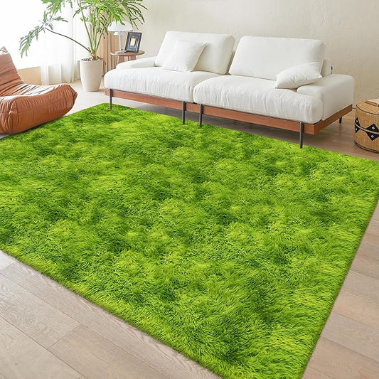 Tie Dyed Grass Green Large Rug 5x8 ft,Soft Plush Furry Shag Area Rugs Fluffy Fuzzy Carpet,for Bedroom Living Room Indoor Floor Rug Kids Girls Boys Home Decor Aesthetic,Dorm Nursery