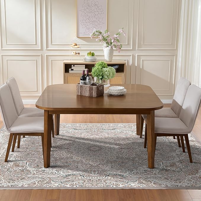 9x12 Rug, Washable Neutral Boho Modern Vintage Non Slip Floral Area Carpet, Low Pile Soft Rugs, Slip Resistance, Pet-Friendly, Durable Rug for Living Room, Bedroom, Kitchen, Dining Room
