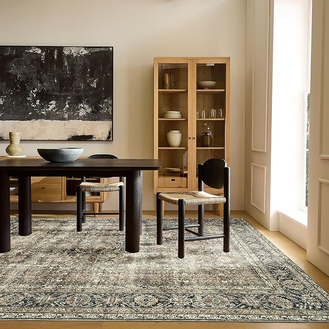 Vintage Area Rug 3x4 Brown Entryway Office Washable Carpet Non Slip Bedroom Indoor Living Room Door Mat Low Pile Traditional Distressed Retro Accent Rug for Dining Room Bathroom Kitchen
