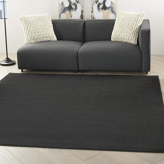 Nourison Essentials Indoor/Outdoor Black 5' x Square Area Rug, Easy Cleaning, Non Shedding, Bed Room, Living Room, Dining Room, Backyard, Deck, Patio (5 Square)