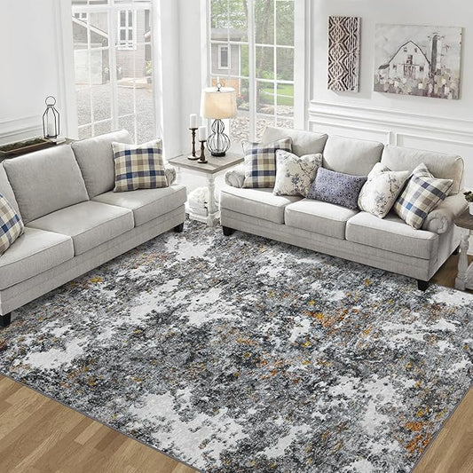 Washable Rug 6x9 Area Rugs: Soft Large Living Room Rug with Anti-Slip Backing Non-Shedding Stain-Resistant Modern Abstract Carpet for Bedroom Dining Room Nursery Home Office-Gray/Multi