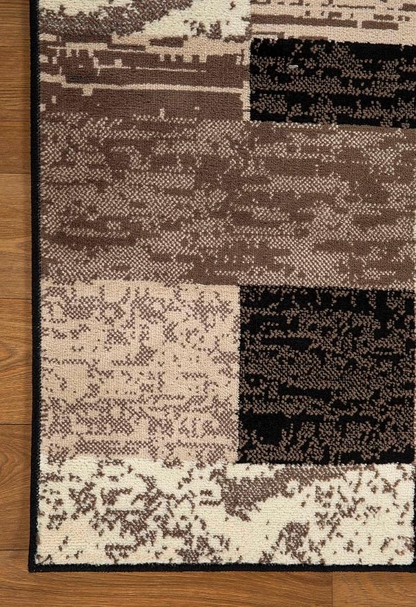 Superior Indoor Area Rug, Jute Backing, Plush Modern Rugs for Entryway, Kitchen Floors, Office Floor Cover, Color Block Rugs, Rockwood Collection, 5' x 5', Chocolate