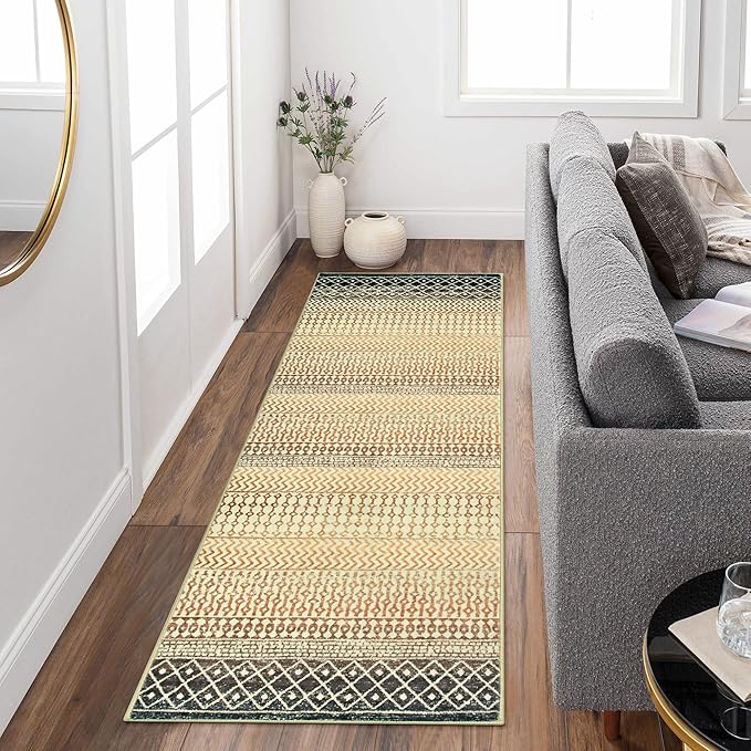 Hallway Runner Rug 2x6, Ultra Soft Non Slip Moroccan Distressed Laundry Room Rug, Low-Pile Washable Vintage Front Door Mat Accent Rugs for Bathroom Laundry Room Bedroom Farmhouse