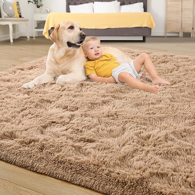 Tepook Super Soft Fluffy Rugs for Living Room, Area Rugs 8x10 for Bedroom, Modern Shaggy Rug Fuzzy Carpets for Kids, Plush Indoor Nursery Home Decor Rug with Non-Slip Bottom, Beige