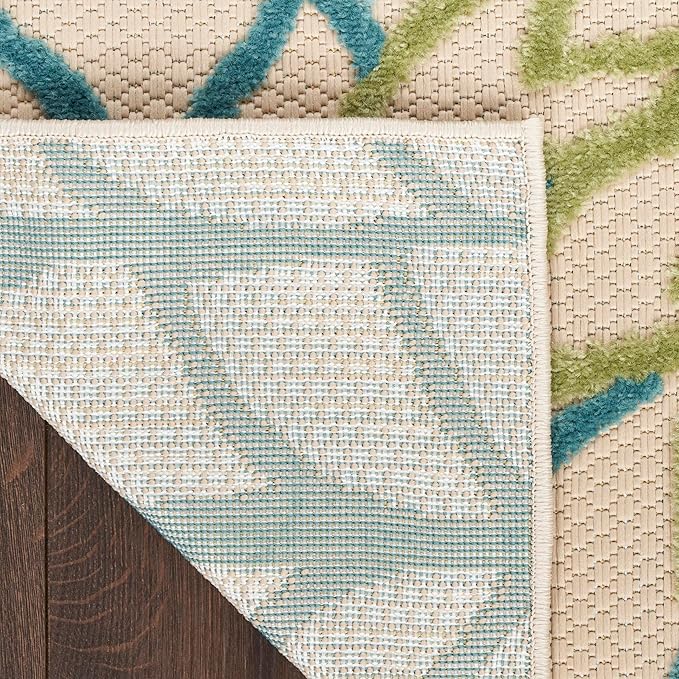 Nourison Aloha Indoor-Outdoor Green Multicolor 10' x 14' Area Rug, Easy Cleaning, Non Shedding, Bed Room, Living Room, Dining Room, Backyard, Patio, Deck (10x14)