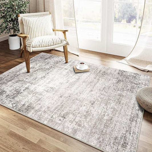 4x6 Washable Rugs Hallway Area Rug Grey Living Room Indoor Accent Rug Abstract Low Pile Carpet Distressed Throw Rug for Bedroom Office Dining Room Kitchen Laundry Room Non Slip