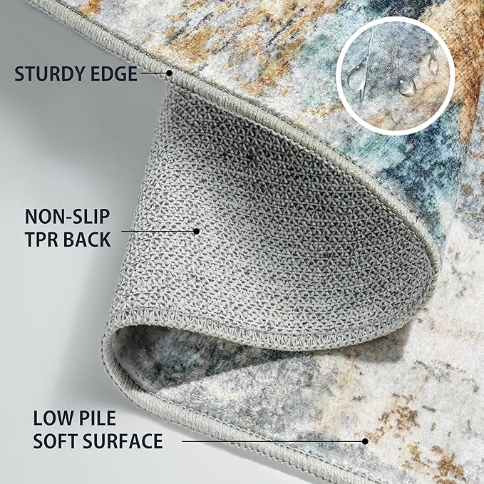 2x3 Washable Indoor Door Mat - Grey Multi Modern Abstract Rugs for Entryway, Soft Small Area Rug, Non-Slip Low-Pile Thin Door Mat for Inside Entry, Rugs for Indoor Front Entrance Kitchen