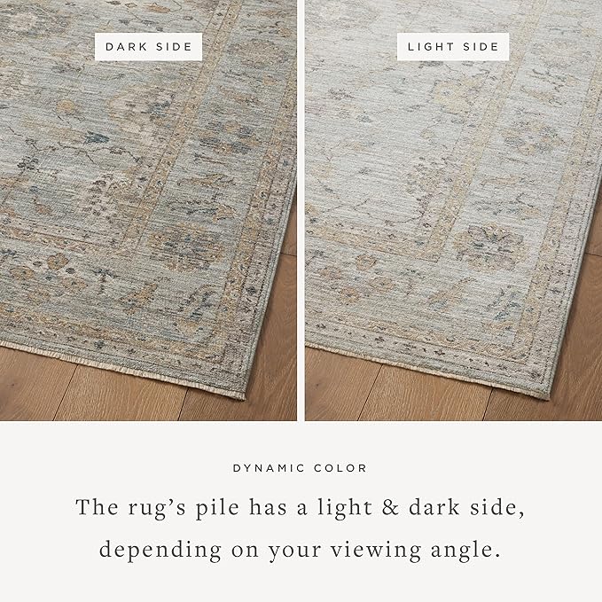 Loloi Magnolia Home by Joanna Gaines Millie Collection MIE-02 Sky/Gold 9'-6" x 9'-6", .25" Pile Height, Round Area Rug