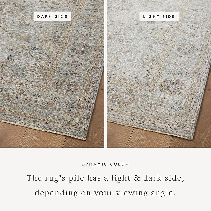Loloi Magnolia Home by Joanna Gaines Millie Collection MIE-02 Sky/Gold 9'-6" x 13'-1", .25" Pile Height, Area Rug
