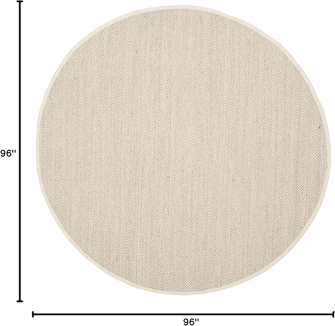 SAFAVIEH Natural Fiber Collection Area Rug - 8' Round, Marble & Beige, Border Sisal Design, Easy Care, Ideal for High Traffic Areas in Living Room, Bedroom (NF143C)