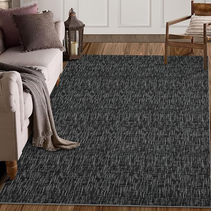 Bedroom Area Rug 4x6 Modern Abstract Area Rug Stain Resistant Small Living Room Rug Contemporary Dining Room Rug Non-Slip Solid Rug Aesthetic Accent Floor Carpet for Kitchen Office, Black