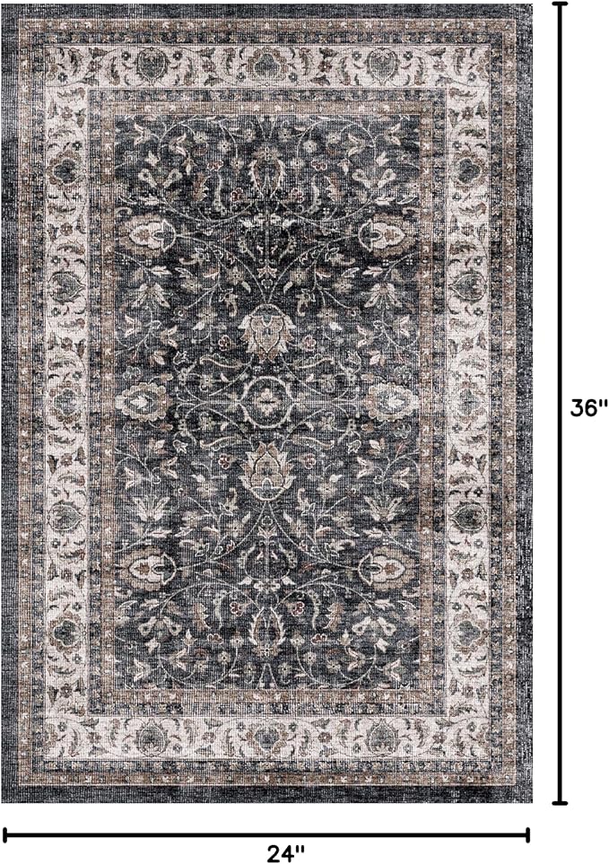 Dripex 2x3 Area Rugs, Machine Washable Non Slip Boho Rugs,Distressed Small Entryway Rug Doormat, No Pile Lightweight Vintage Rug, Floor Carpet for Front Entrance Kitchen Bathroom,Blue and Brown