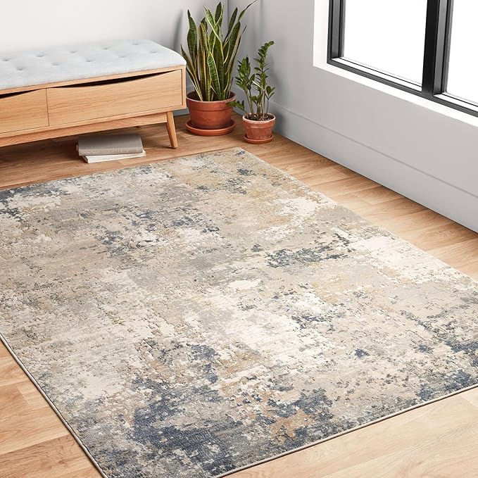Loloi Teagan Collection 7'-11" x 10'-6" Area Rug in Sand/Mist - Large Area Rug, Soft Neutral Rug, High-Traffic for Living Room, Bedroom, Home Office, Dining Area