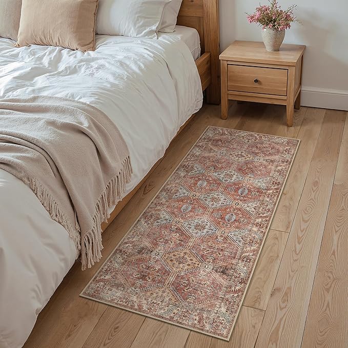 Bavni Clearance 2x5 Runner Rug Non Slip, Machine Washable Rug Runners for Hallways, Vintage Distressed Print Kitchen Runner, Low Pile Lightweight Carpet Runner for Entryway Laundry Bedroom, Spice Sky