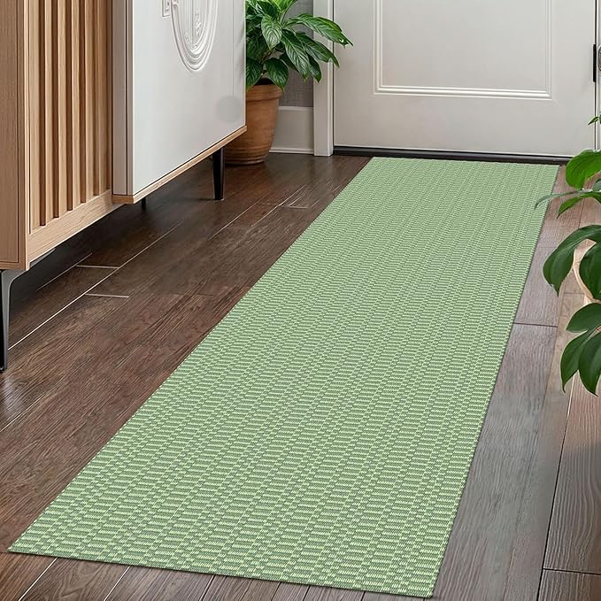 KOZYFLY Washable Runner Rug 2x5 Ft Runners for Hallways Rubber Backed Throw Rug, Braided Cotton Entryway Runner Indoor, Carpet Runners for Hallway Kitchen Entryway Bedroom, Sage Green