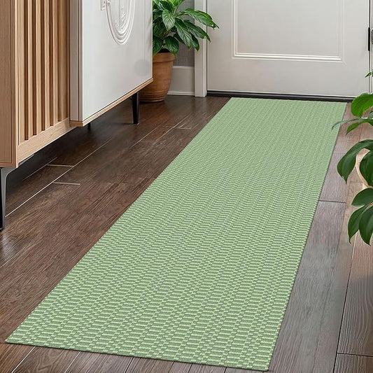 KOZYFLY Washable Runner Rug 2x5 Ft Runners for Hallways Rubber Backed Throw Rug, Braided Cotton Entryway Runner Indoor, Carpet Runners for Hallway Kitchen Entryway Bedroom, Sage Green
