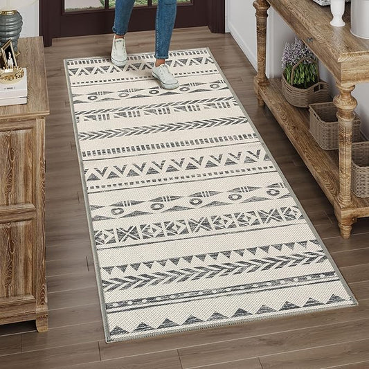 Runners for Hallways Kitchen Runner Rug Non Slip 2x6 Washable Runner Rugs Tear and Stain Resistance, Hand Woven Style Thin Runners for Hallways, Kitchen, Laundry, Bedroom, Bathroom- Gray