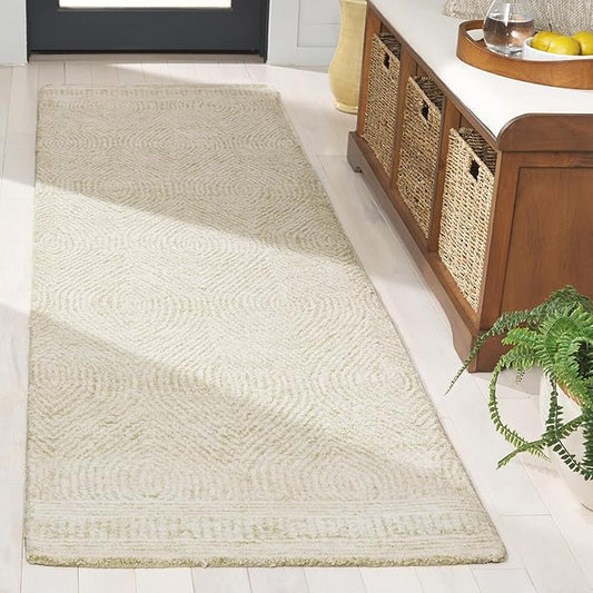 SAFAVIEH Abstract Collection Runner Rug - 8' Runner, Green & Ivory, Transitional Design, Ideal for High Traffic Areas in Hallway, Bathroom & Kitchen (ABT340Y-28)