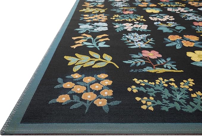 Loloi Rifle Paper Co. Perennial Collection Wildflower PRN-03 Black/Navy 2'-5" x 5'-6" Indoor/Outdoor Accent Rug