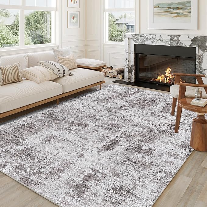 9x12 Large Area Rug Gray Modern Living Room Washable Rugs Indoor Accent Rug Abstract Low Pile Carpet Distressed Throw Rug Bedroom Office Dining Room Kitchen Laundry Room Non Slip