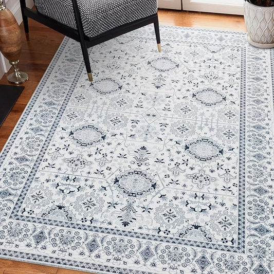 Washable Area Rug 4x6 Non-Slip, Boho Rugs for Living Room Decor，Indoor Mat for Front Porch, Kitchen, Laundry Room, Bathroom, Gray