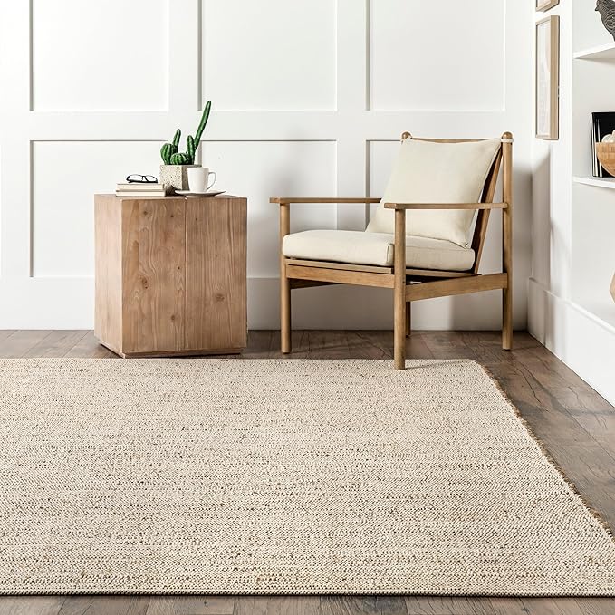 GRUHUM Jute Cotton Area Rug 9'x12' ft Large Rectangle Hand Woven Natural Farmhouse Rug for Living Room, Bedroom Kitchen - Rustic Vintage Bohemian Eco-Friendly Home Décor 9x12 Natural