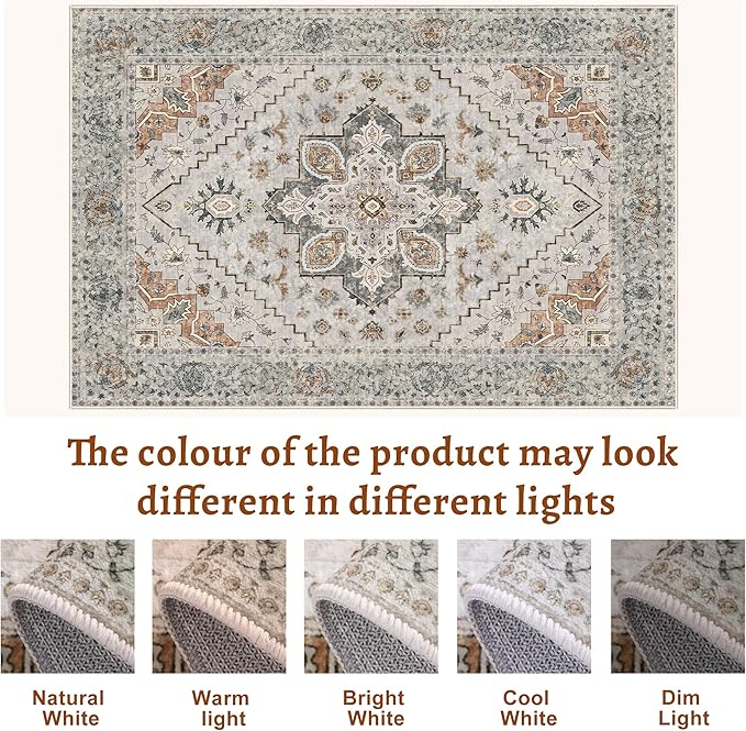 2.6x8 Washable Runner Rug for Hallways, Non Slip Vintage Runner Rugs, Soft Low Pile Long Rugs Print Distressed Taupe Carpet Runners for Kitchen Bedroom Entryway Bathroom Living Room