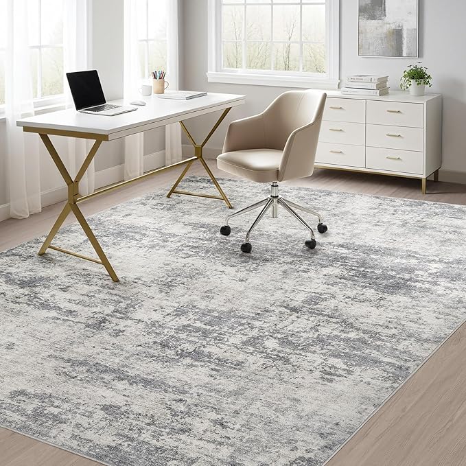 Washable Rug 8x10 Area Rugs for Living Room: Modern Abstract Neutral Soft Large Carpet for Bedroom Dining Room Under Kitchen Table Home Office Decor -Dark Grey/Beige