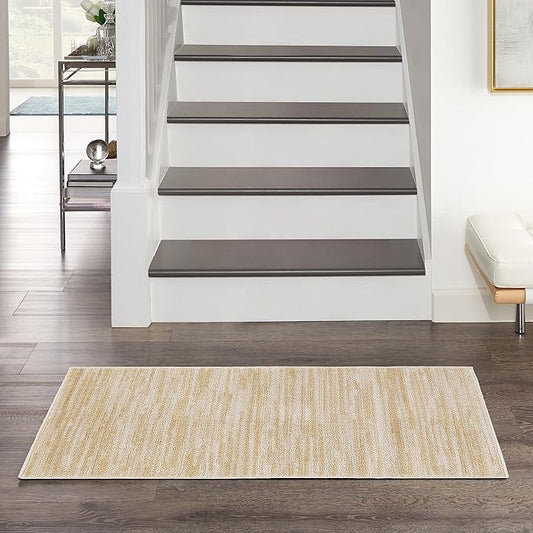 Nourison Essentials Indoor/Outdoor Ivory Gold 3' x 5' Area Rug, Easy Cleaning, Non Shedding, Bed Room, Living Room, Dining Room, Backyard, Deck, Patio (3x5)