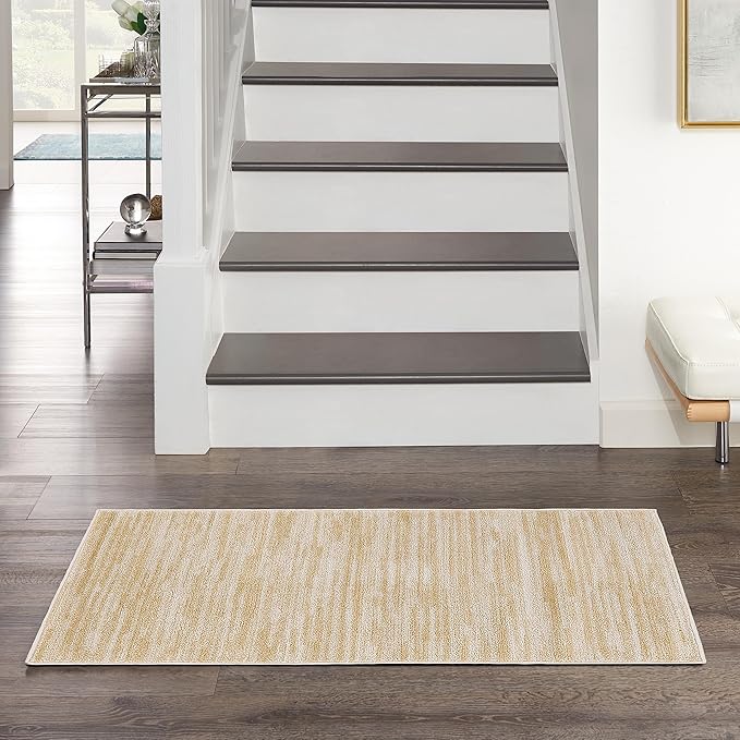 Nourison Essentials Indoor/Outdoor Ivory Gold 2' x 4' Area Rug, Easy Cleaning, Non Shedding, Bed Room, Living Room, Dining Room, Backyard, Deck, Patio (2x4)