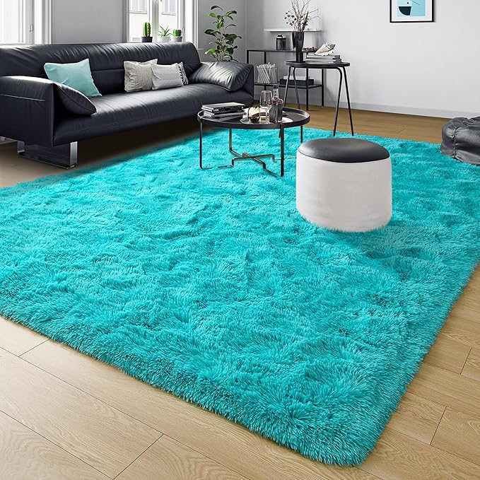 Tepook Super Soft Fluffy Rug for Bedroom, Modern Shaggy Rug Fuzzy Kids Rug for Living Room, Plush Indoor Nursery Home Decor Rug with Non-Slip Bottom, Teal Blue, 6 X 9 Feet
