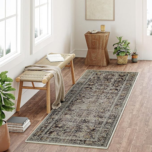 Rust Red Runner Rug 2x5 Vintage Area Carpet Hallway Indoor Kitchen Washable Living Room Low Pile Traditional Distressed Retro Accent Throw Rug Non Slip for Laundry Bathroom Office Dining Room
