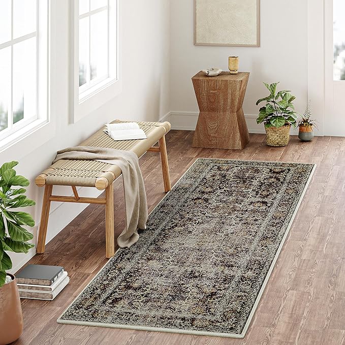 Rust Red Runner Rug 3x7 Vintage Area Carpet Hallway Long Indoor Kitchen Washable Living Room Low Pile Traditional Distressed Retro Accent Throw Rug Non Slip Laundry Bathroom Office