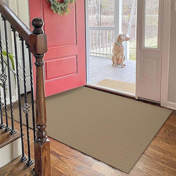 KOZYFLY Washable Entryway Rug 3x5 Ft Area Rugs Cotton Rubber Backed Throw Rugs Indoor Door Mat Kitchen Rugs Braided Floor Carpet for Front Entrance Bathroom Kitchen Living Room, Beige/Khaki