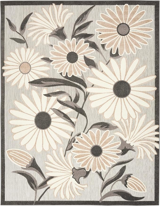 Nourison Aloha Indoor-Outdoor Beige 5'3" x 7'5" Area Rug, Easy Cleaning, Non Shedding, Bed Room, Living Room, Dining Room, Kitchen (5x7)