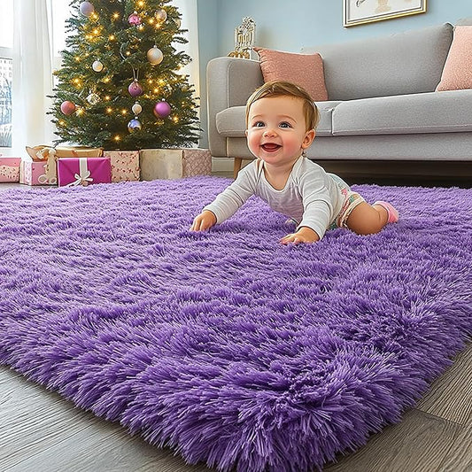 5x7 Area Rugs for Living Room, Purple Fluffy Shaggy Rug Soft Carpets, Rugs for Bedroom Nursery Kids Room Dorm Home Decor Aesthetic