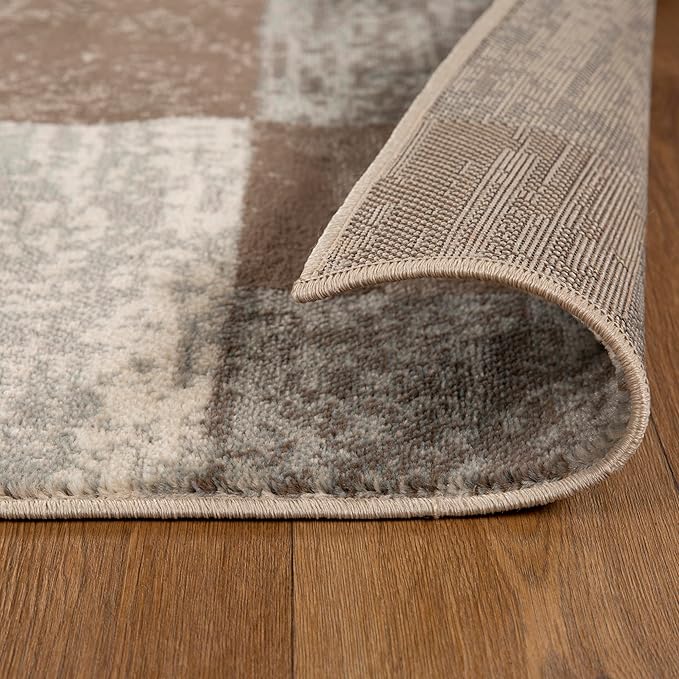 SUPERIOR Indoor Area Rug, Jute Backed, Modern Geometric Patchwork Floor Decor for Bedroom, Office, Living Room, Entryway, Hardwood Floors, Rockwood Collection, 8' x 8' Square, Slate