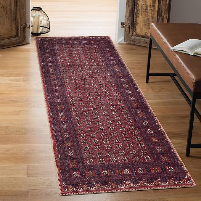 Keen Home Design 2x10 Rug - Machine Washable Runner Rug with Non-Slip Backing, Ideal for Hallway, Entryway, Kitchen, Laundry Room - Vintage, Easy Clean, Durable, Low Pile Rug - (2'6" x 10')