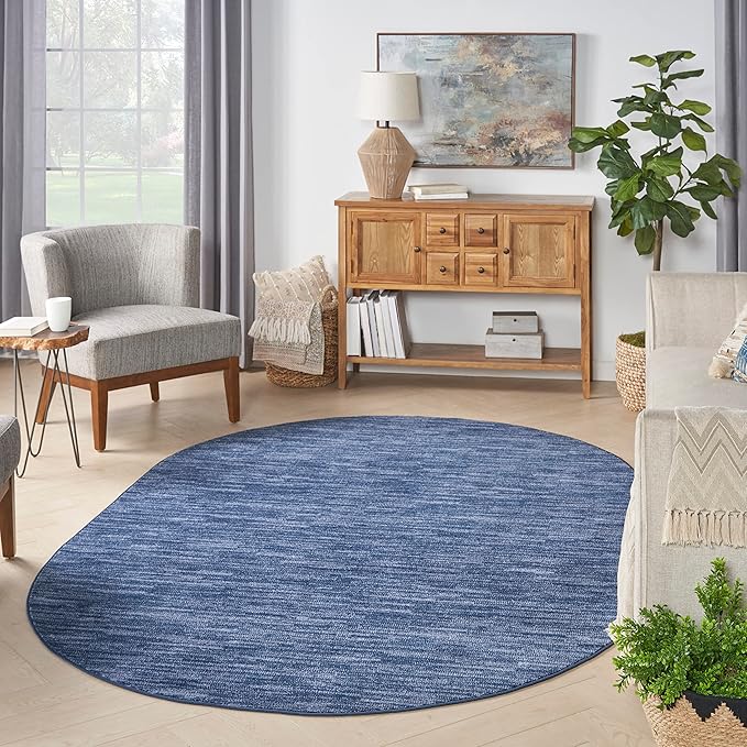 Nourison Essentials Indoor/Outdoor Navy Blue 6' x 9'Oval Area Rug, Easy Cleaning, Non Shedding, Bed Room, Living Room, Dining Room, Backyard, Deck, Patio (6x9 Oval)