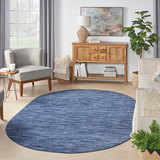 Nourison Essentials Indoor/Outdoor Navy Blue 6' x 9'Oval Area Rug, Easy Cleaning, Non Shedding, Bed Room, Living Room, Dining Room, Backyard, Deck, Patio (6x9 Oval)