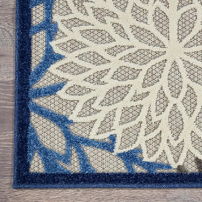 Nourison Aloha Indoor/Outdoor Blue/Multicolor 9' x 12' Area Rug, Tropical, Botanical, Easy Cleaning, Non Shedding, Bed Room, Living Room, Dining Room, Deck, Backyard, Patio (9x12)