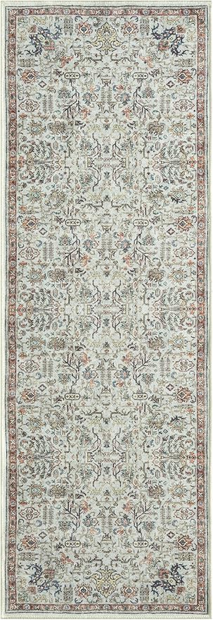 Keen Home Design 2x12 Rug - Machine Washable Runner Rug with Non-Slip Backing, Ideal for Hallway, Entryway, Kitchen, Laundry Room - Vintage, Easy Clean, Durable, Low Pile Rug - (2'6" x 12')