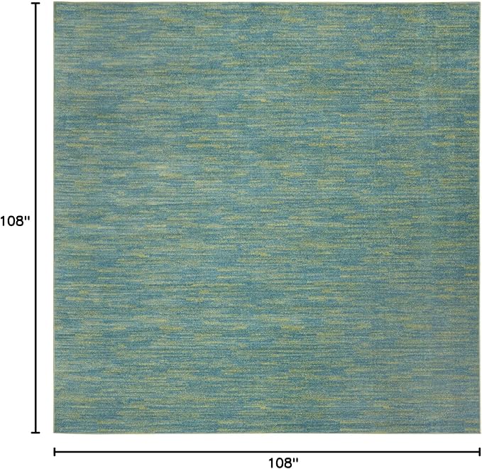 Nourison Essentials Indoor/Outdoor Blue Green 9' x Square Area Rug, Easy Cleaning, Non Shedding, Bed Room, Living Room, Dining Room, Backyard, Deck, Patio (9 Square)